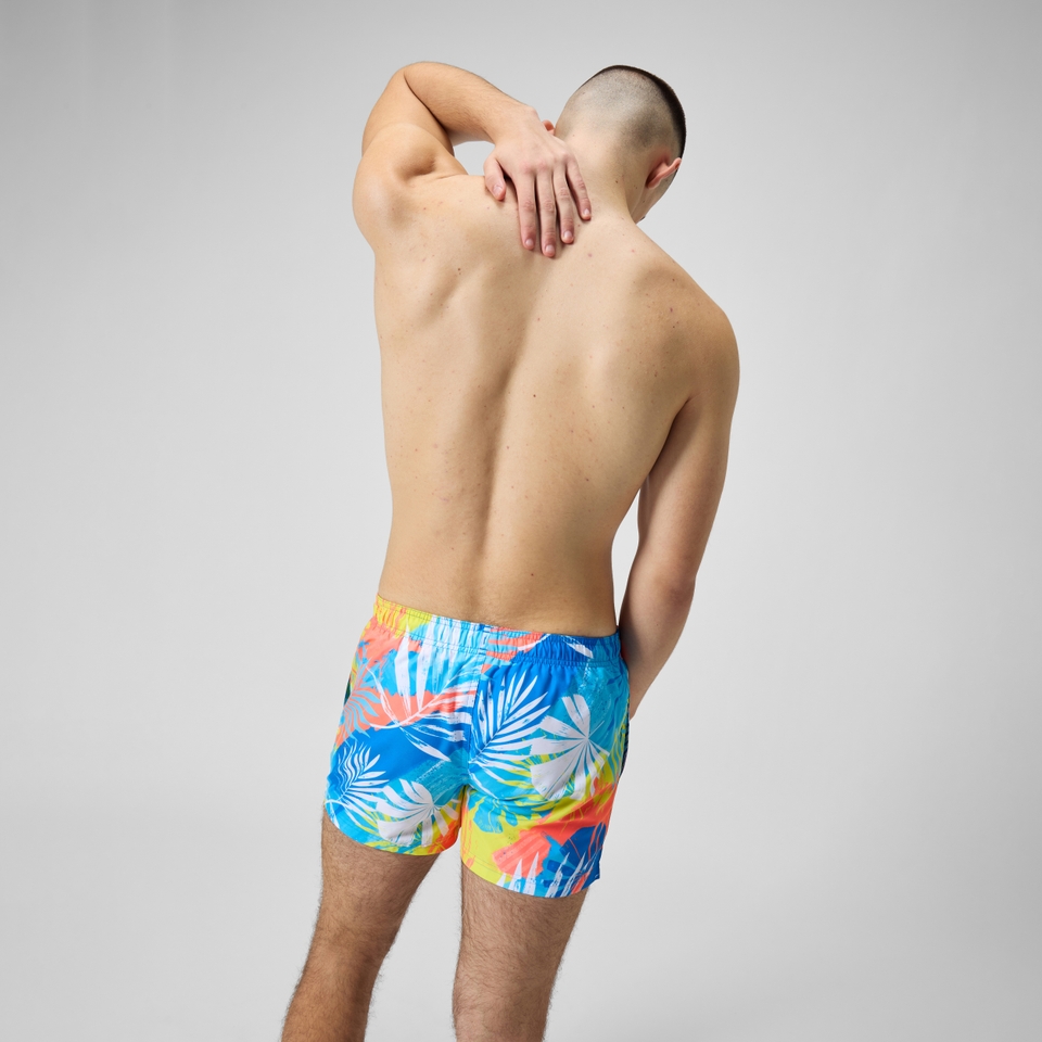 Herren Freizeit-Badeshorts mit Print, 14 Zoll Blau/Gelb