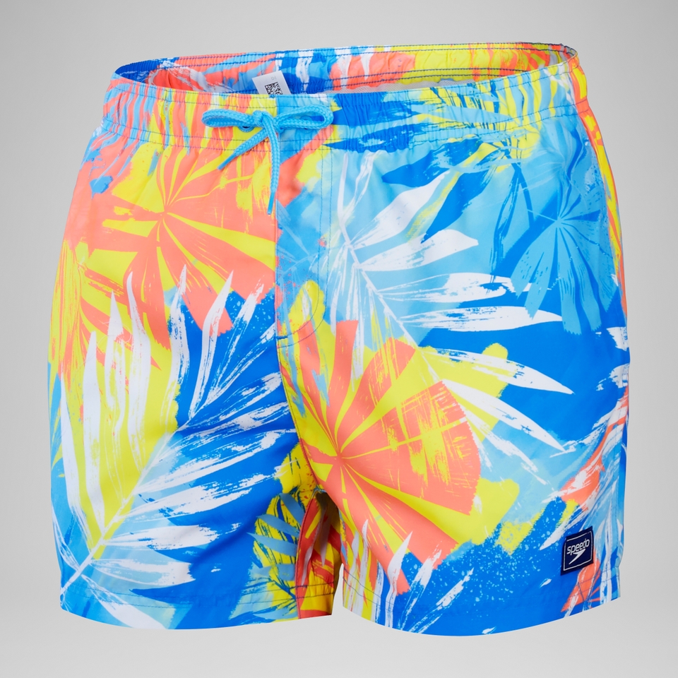 Herren Freizeit-Badeshorts mit Print, 14 Zoll Blau/Gelb