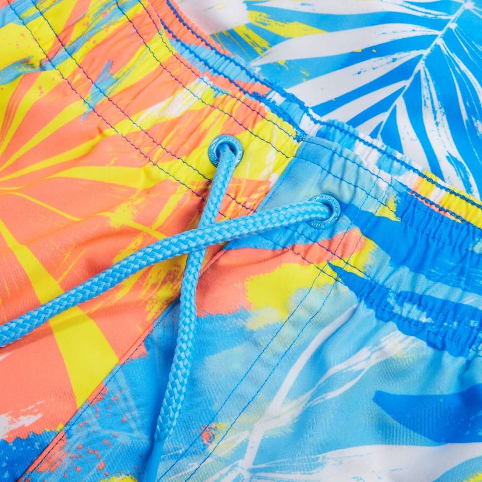 Herren Freizeit-Badeshorts mit Print, 14 Zoll Blau/Gelb