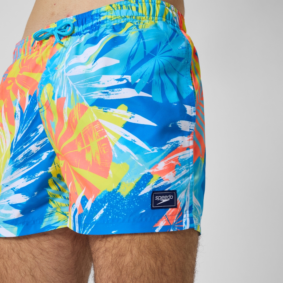 Herren Freizeit-Badeshorts mit Print, 14 Zoll Blau/Gelb