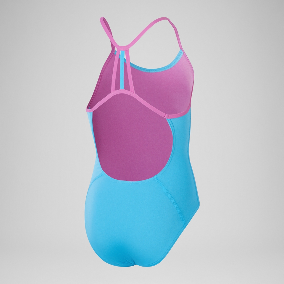 Mädchen Einfarbiger Lane Lineback Badeanzug Blau