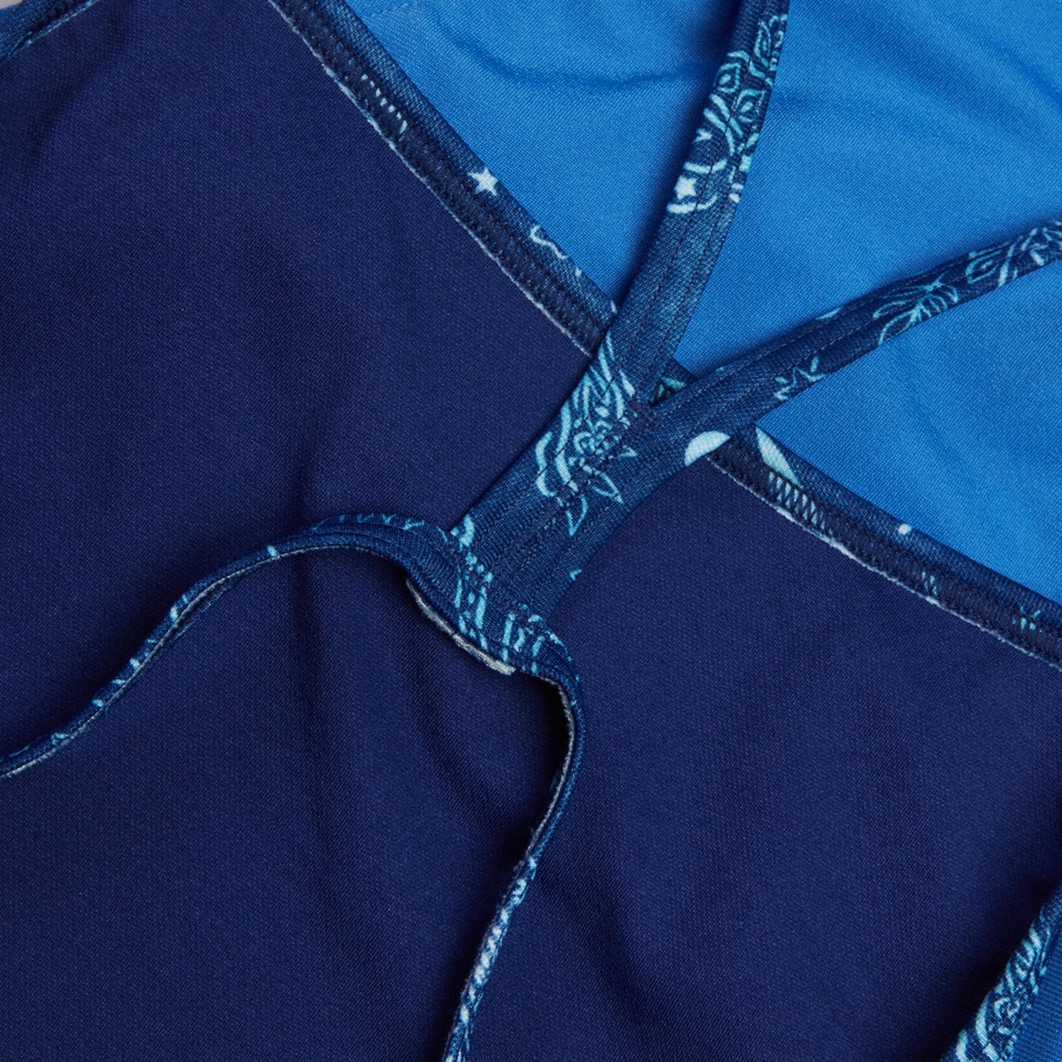 Damen Einfarbiger Badeanzug mit V-Rücken Blau
