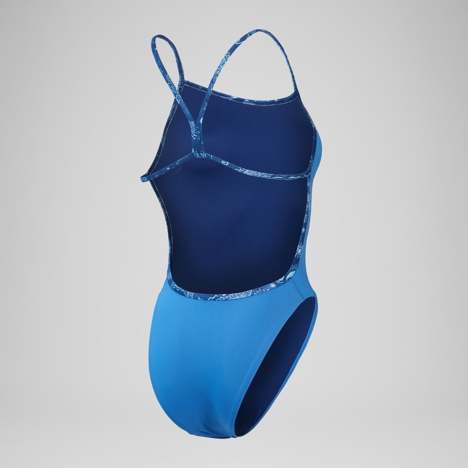 Damen Einfarbiger Badeanzug mit V-Rücken Blau
