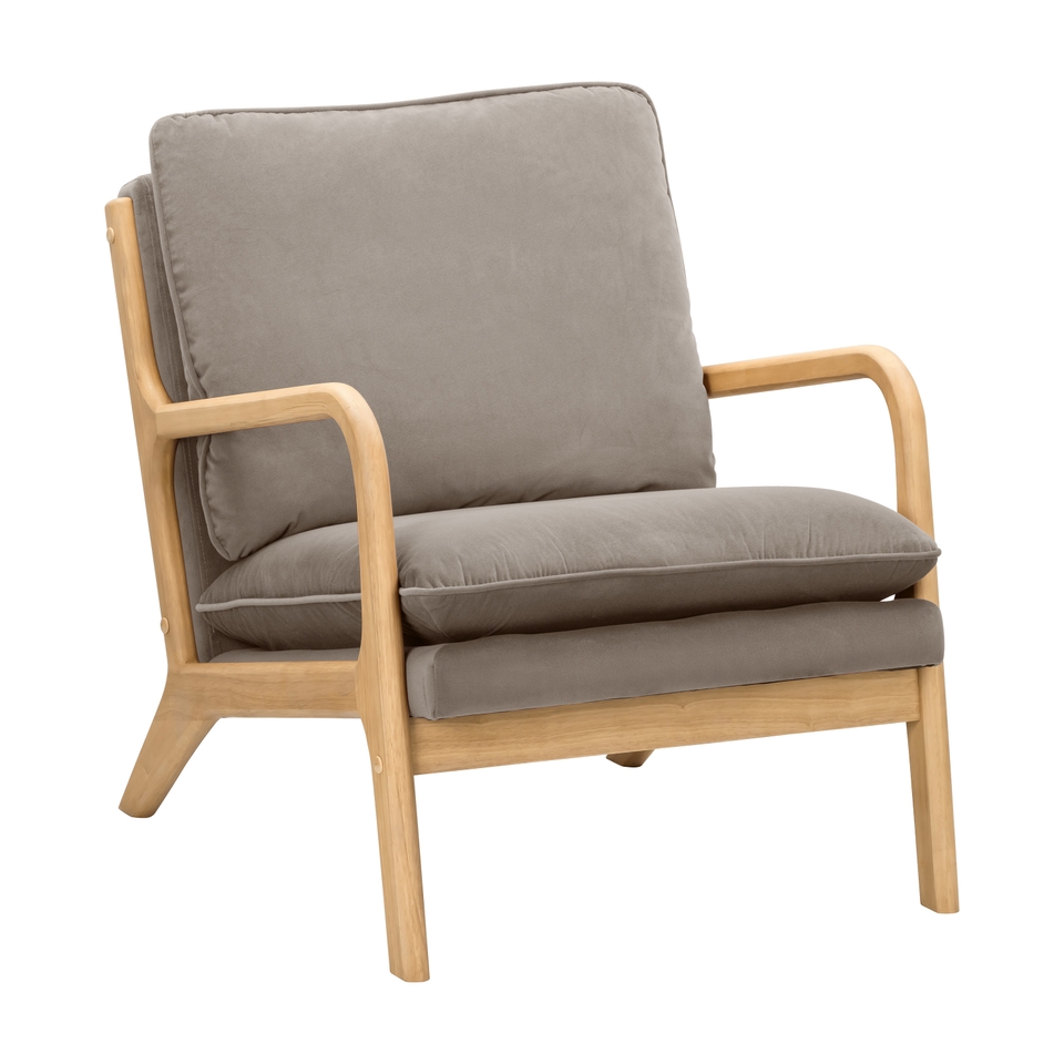 Maldon Velvet & Wood Armchair - Soft Taupe