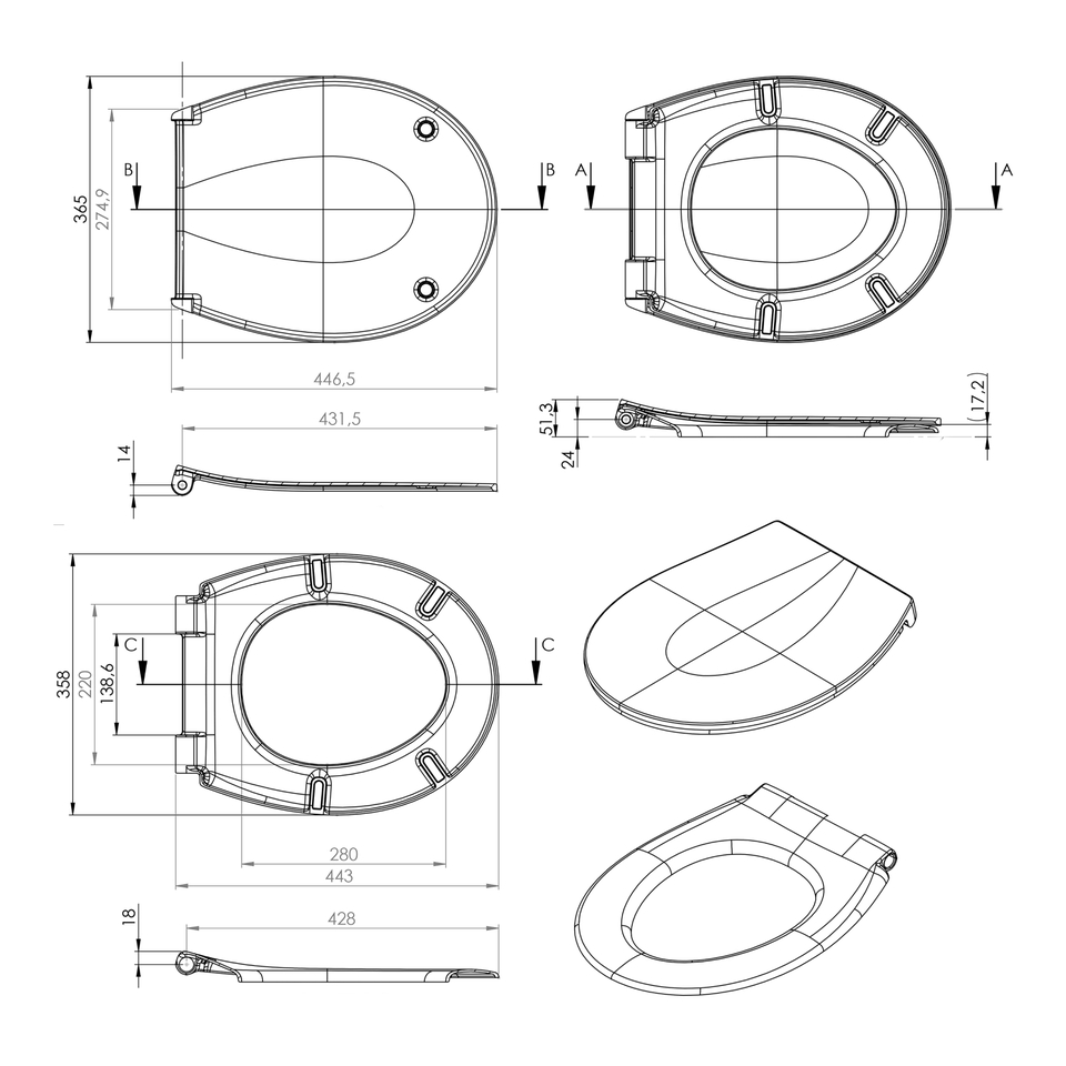 Cedo Plastic Slim Oval Soft Close Toilet Seat White Homebase