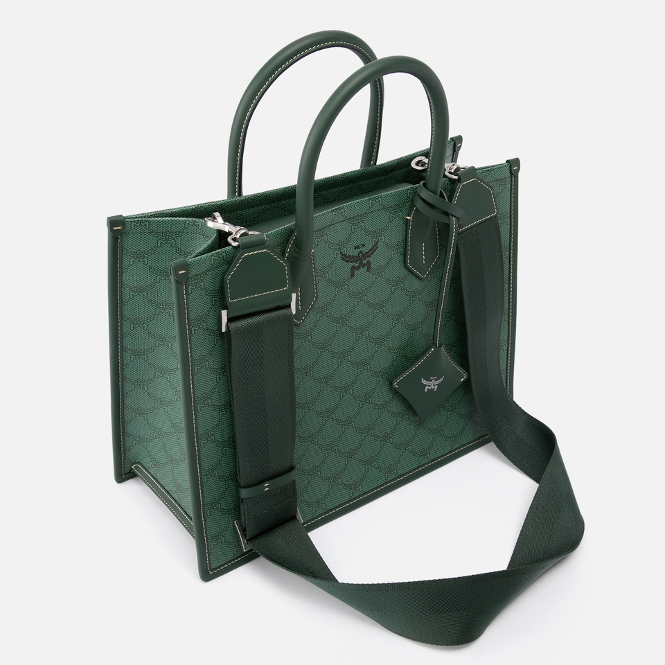 MCM Himmel Canvas Coated Leather Medium Tote Bag