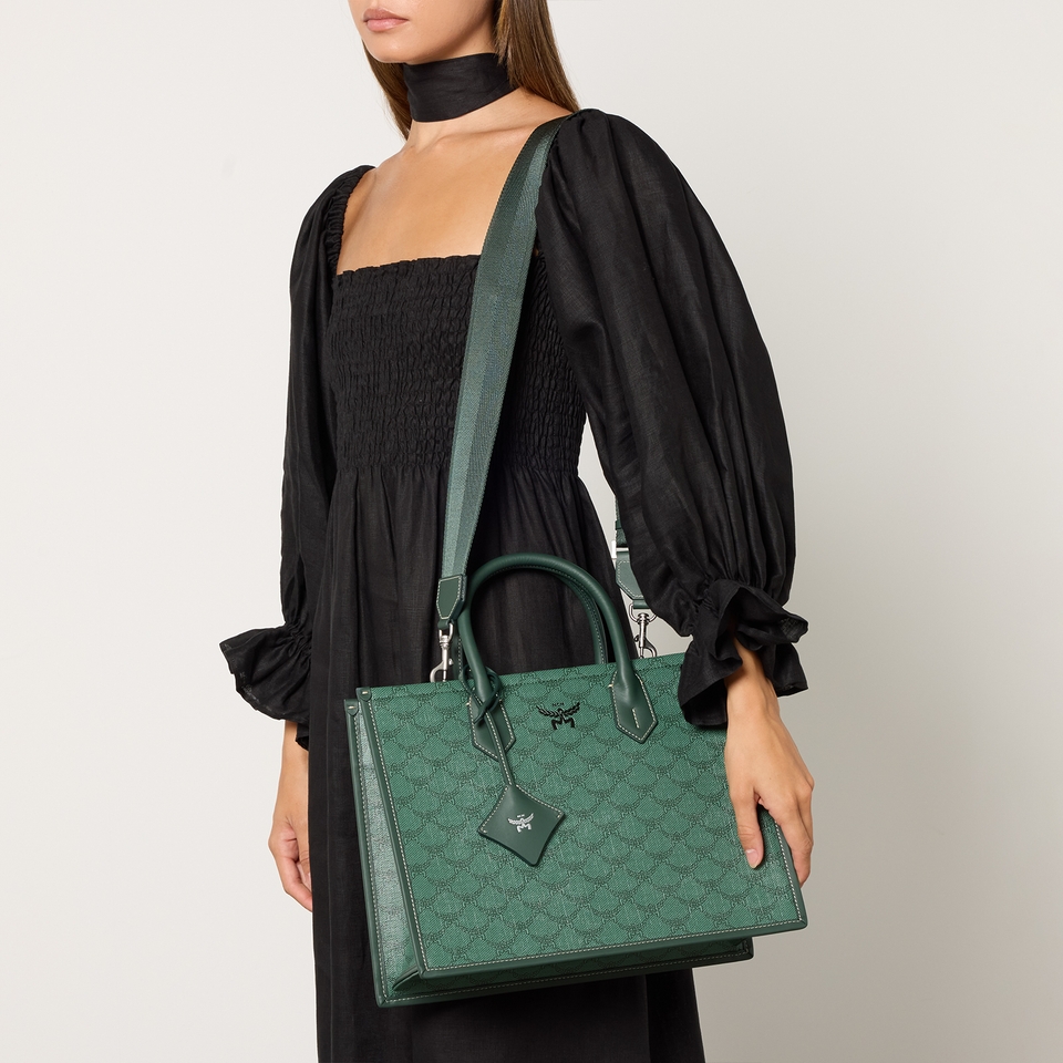 MCM Himmel Canvas-Coated Leather Medium Tote Bag