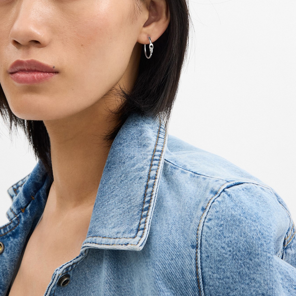 Coach Intrlck Silver-Tone Hoop Earrings