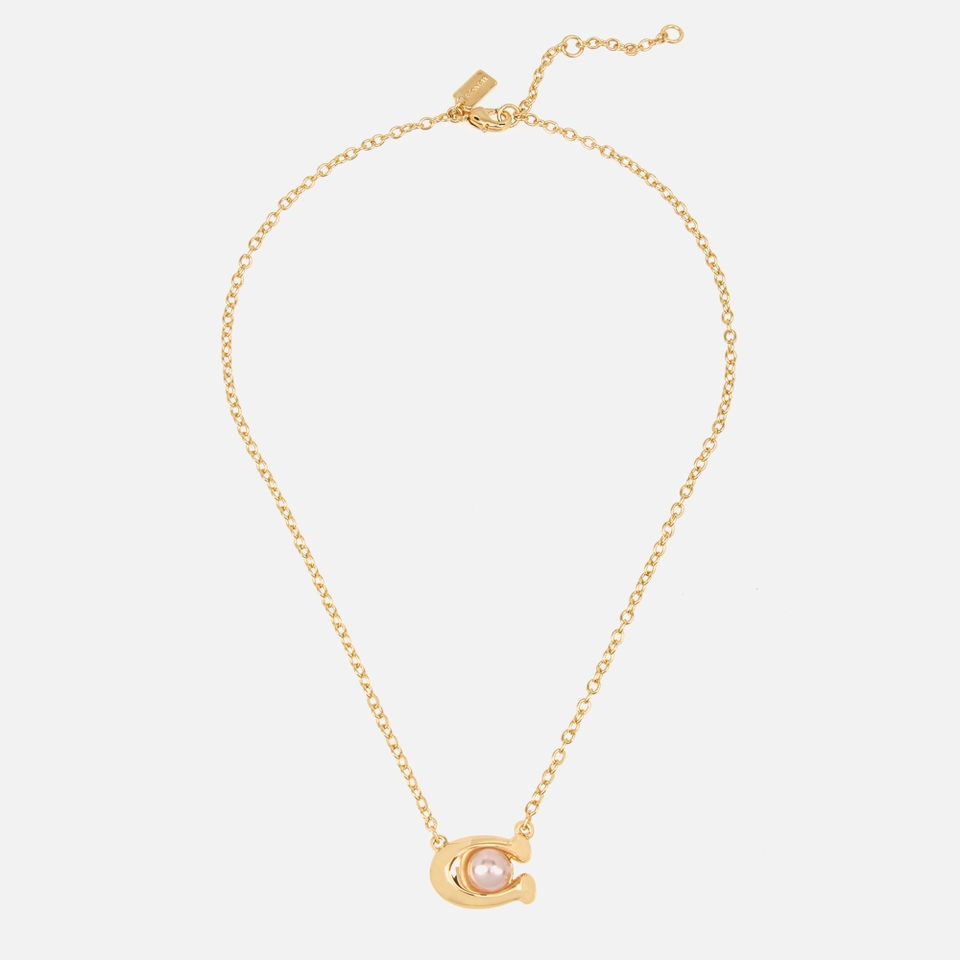Coach Pearl C Pendant Faux Pearl Gold-Tone Necklace