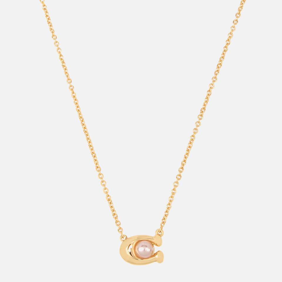Coach Pearl C Pendant Faux Pearl Gold-Tone Necklace