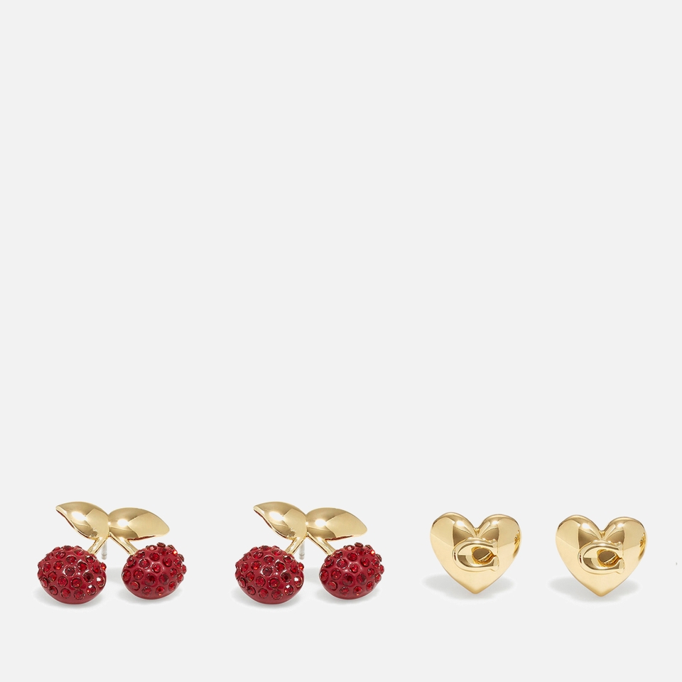 Coach Cherry Heart Gold-Tone Stud Earrings Set