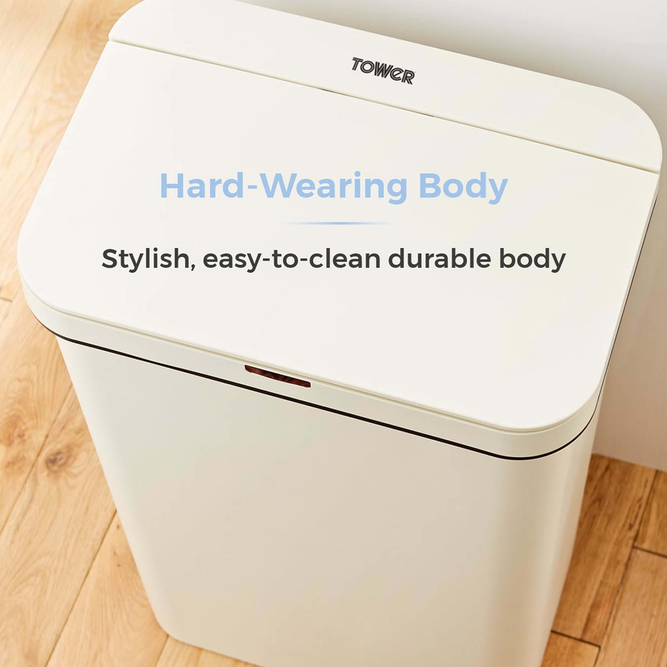 Tower Rectangular Cream Sensor Bin 50L Homebase