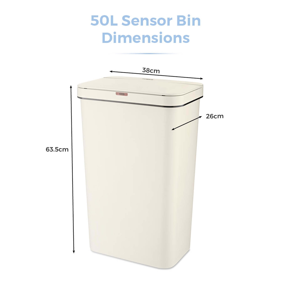 Tower Rectangular Cream Sensor Bin 50L Homebase
