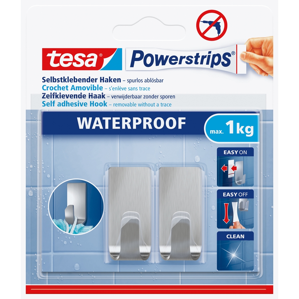 tesa Powerstrips Waterproof Hooks - Metal