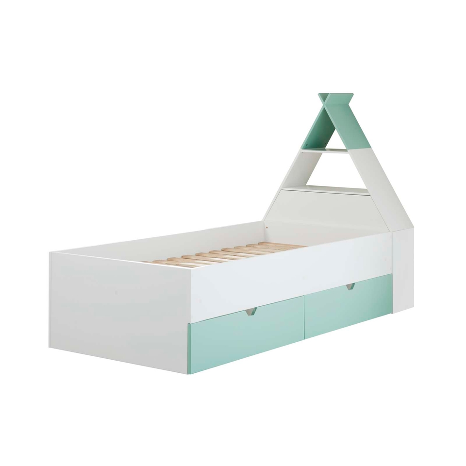 Tipi Cabin Bed with Headboard Storage - White and Grey