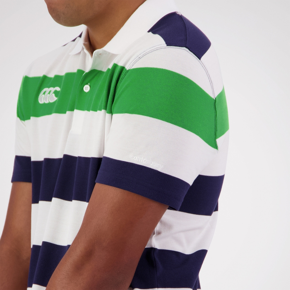 MENS ENGINEERED STRIPE POLO PEACOAT