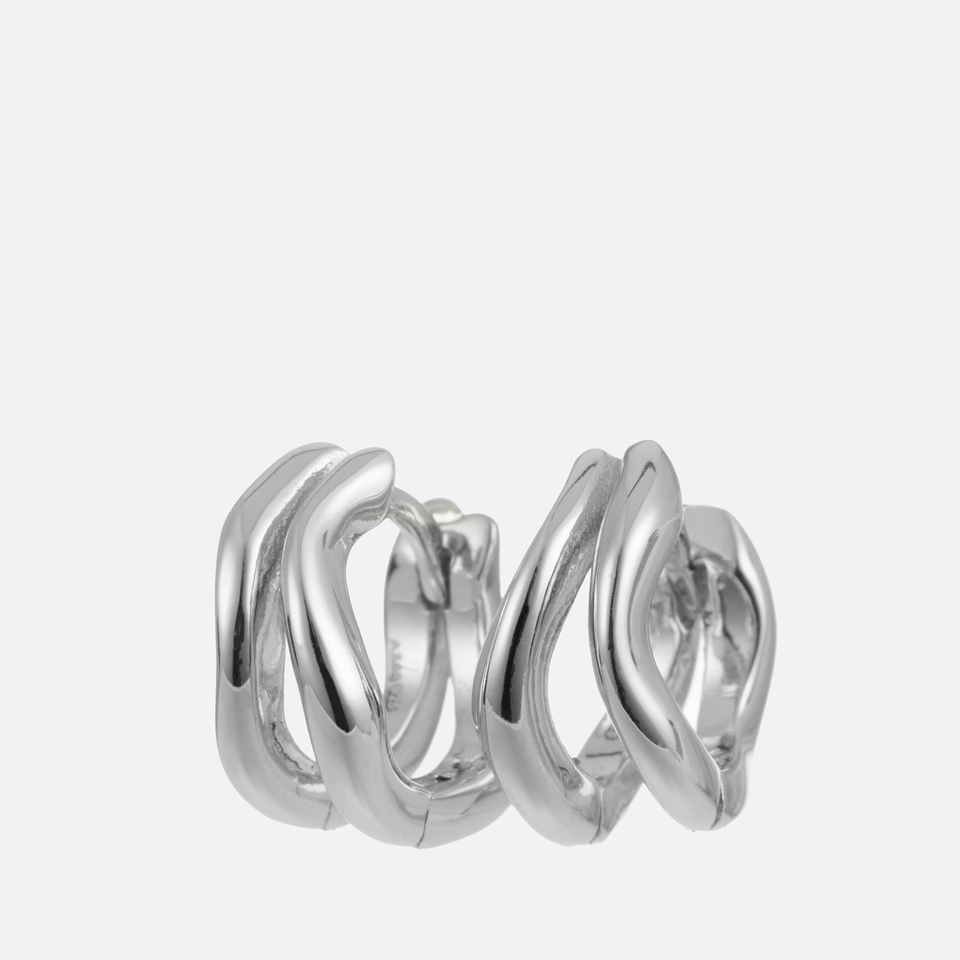 Astrid & Miyu Molten Sterling Silver Duo Huggie Earrings
