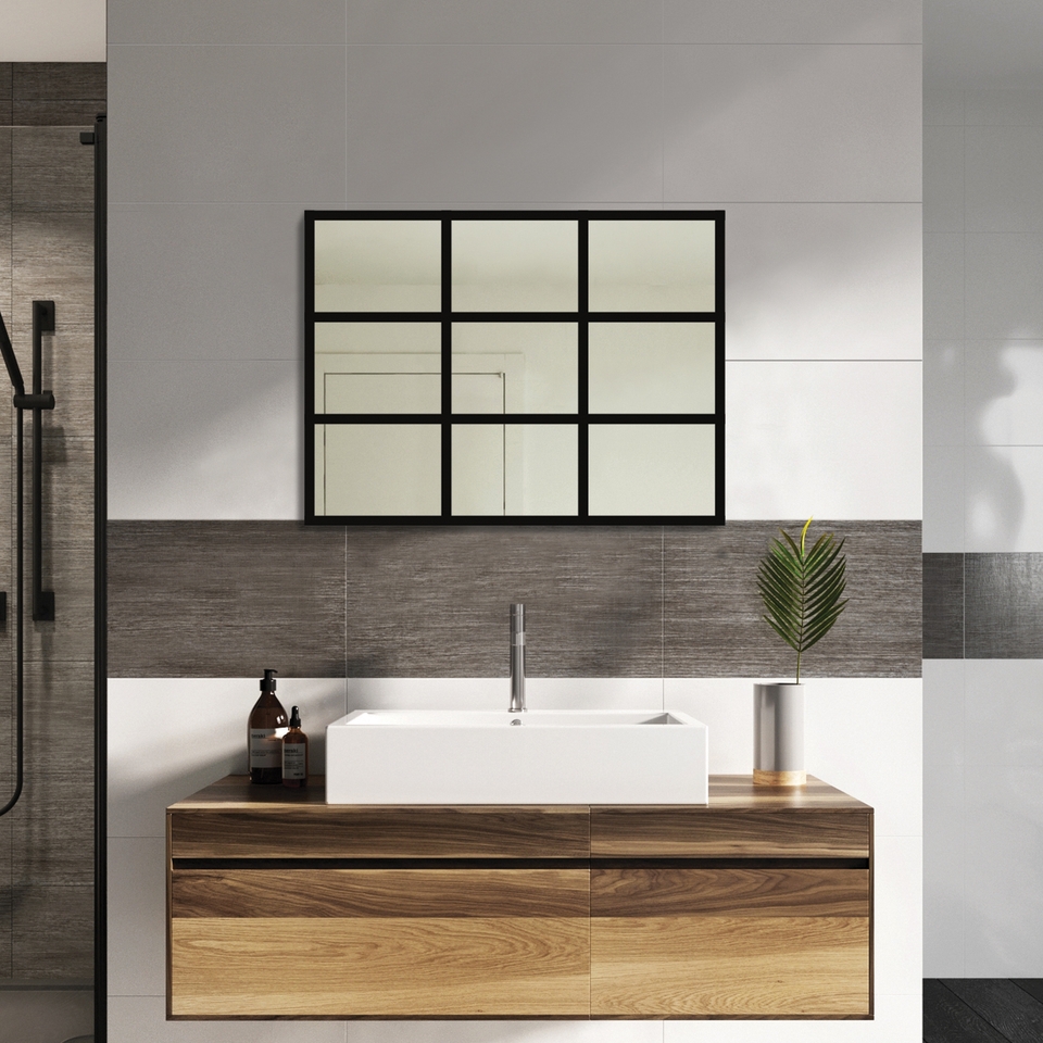 Bathstore Rectangle Black Grid Mirror - 800 x 600mm