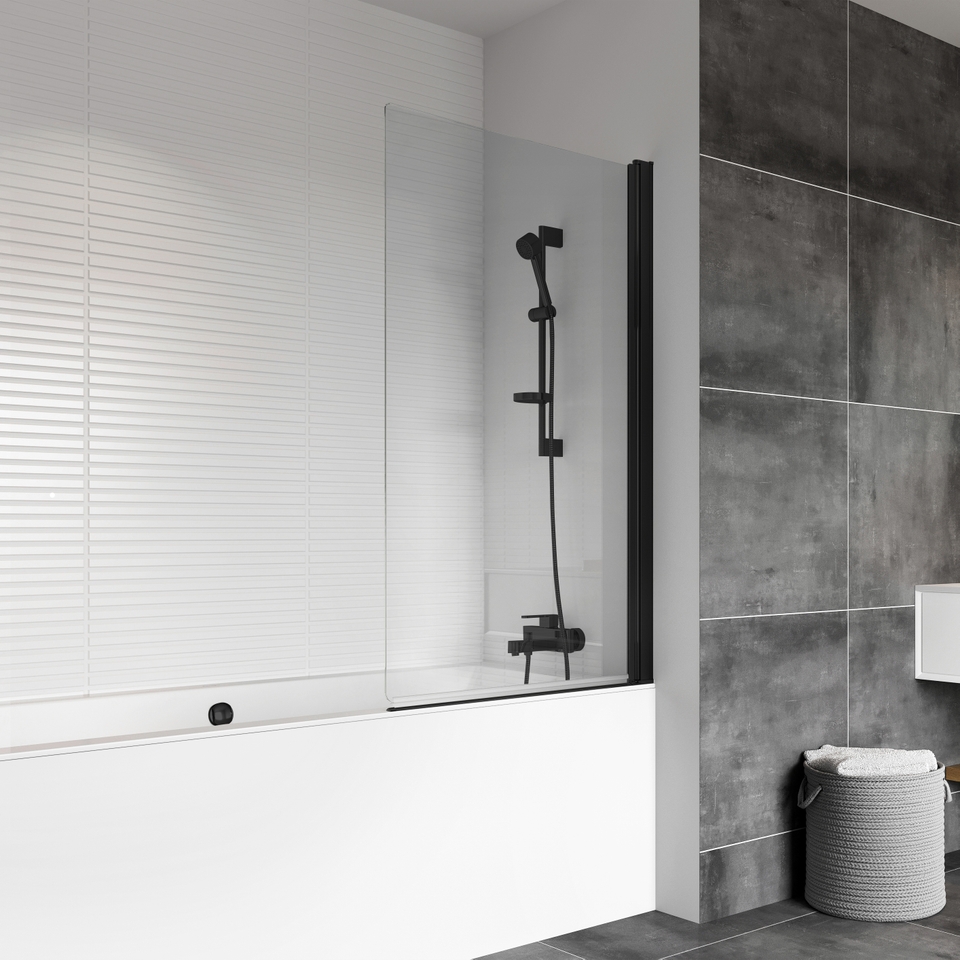 Bathstore Gleam Black Power Shower Bath Screen 1500 x 815mm (6mm