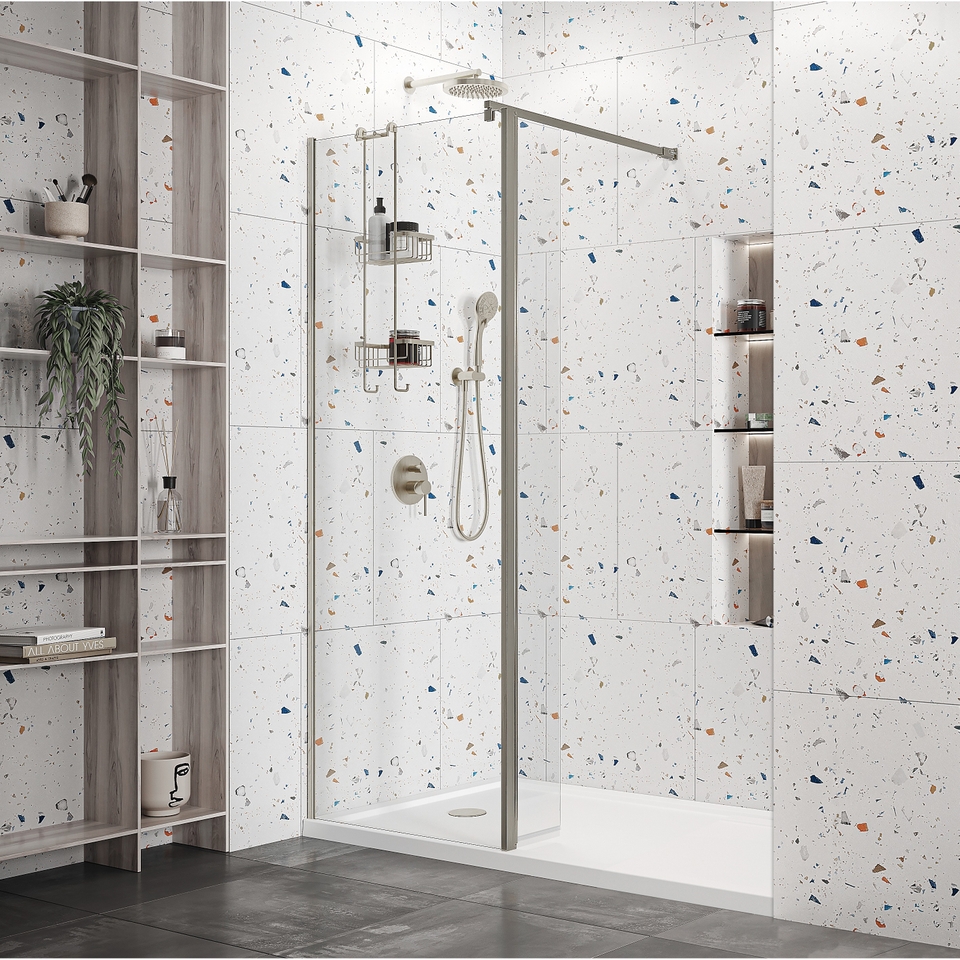 Walk In Shower Pivot Deflector, Clear Glass 2000 x 300mm Brushed