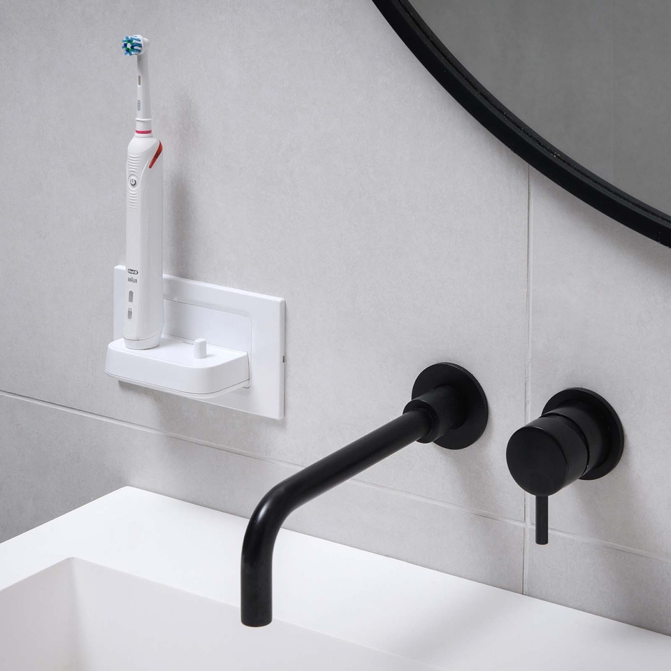ProofVision In Wall PV11 Dual Electric Toothbrush Charger in White with White Faceplate Homebase