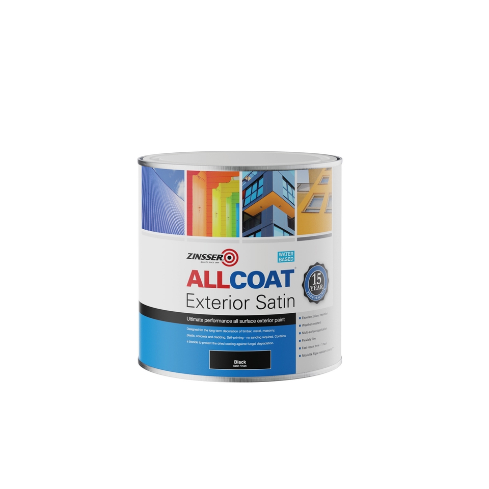 Zinsser All Coat Exterior Satin Black MultiSurface Paint 1L Homebase