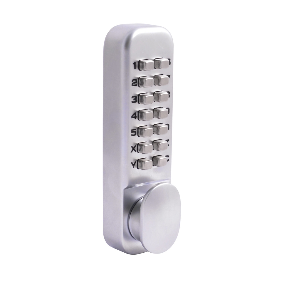 Push Button Digital Door Lock, Oval Handle With Holdback Satin Chrome Homebase