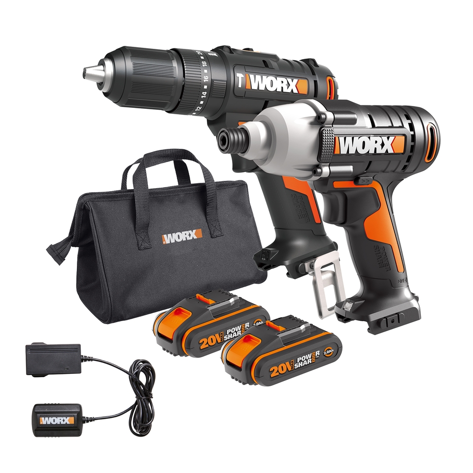 Worx WX902 20v Cordless Combi Drill Impact Driver with x2 2.0Ah Batteries Homebase