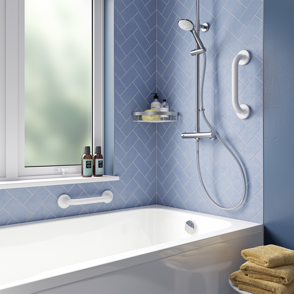 Croydex Stainless Steel Safety Bathroom Grab Bar, White 300mm Homebase