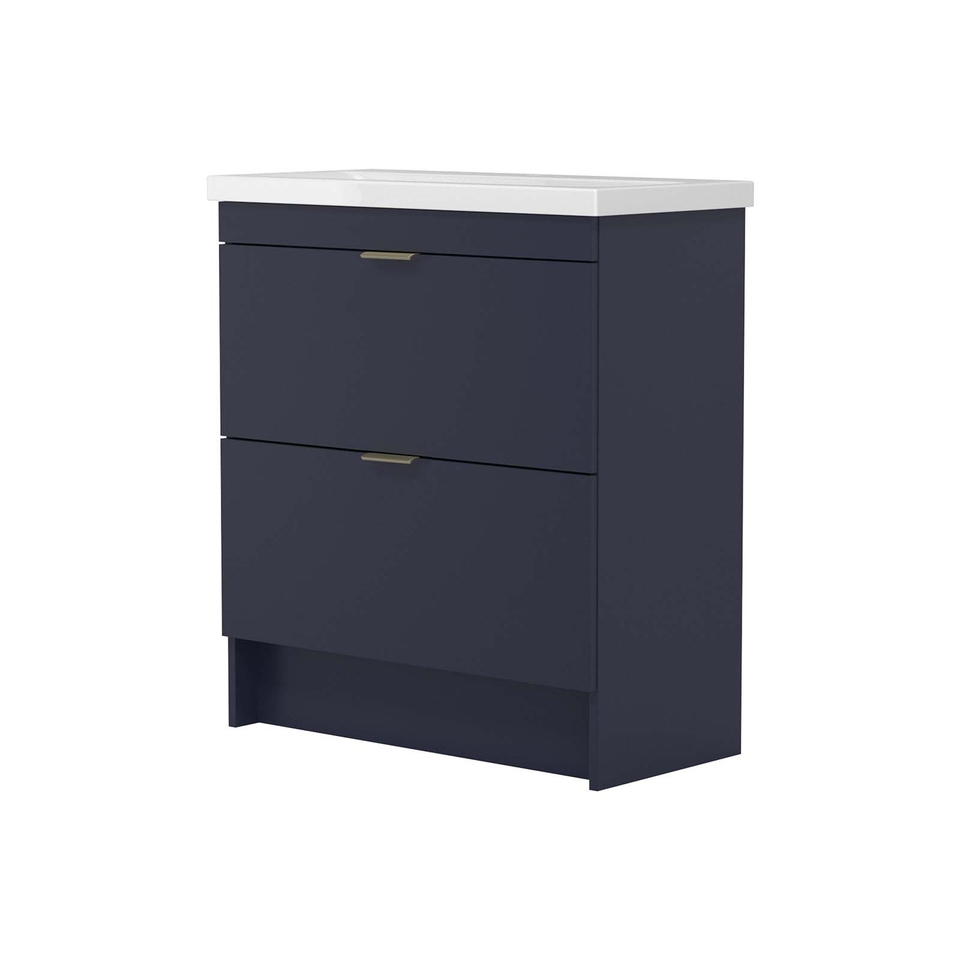 Lindo 800mm Freestanding Reduced Depth Two Drawer Vanity Unit & Ceramic Basin - Matt Blue