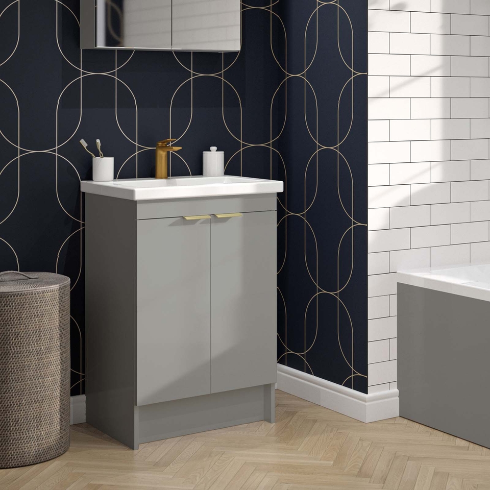 Lindo 500mm Freestanding Reduced Depth Double Door Vanity Unit & Ceramic Basin - Matt Grey