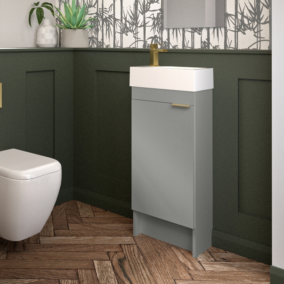 Lindo 400mm Freestanding Cloakroom Unit Left Hand & Mineralcast Basin - Matt Grey