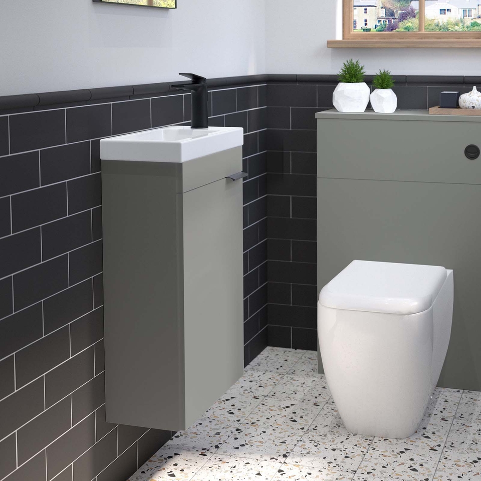 Lindo 400mm Wall Hung Cloakroom Unit Right Hand & Ceramic Basin - Matt Grey