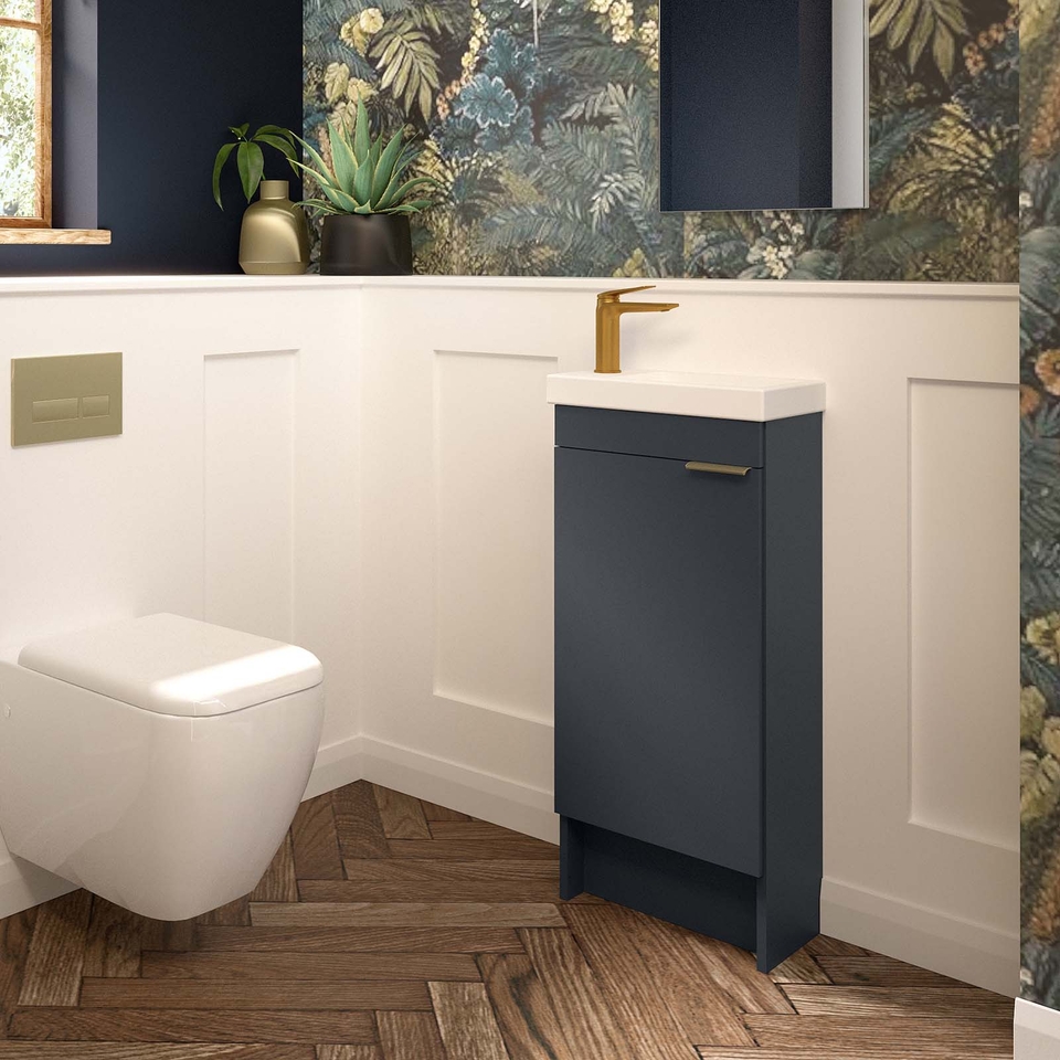 Lindo 400mm Freestanding Cloakroom Unit Right Hand & Ceramic Basin - Matt Blue