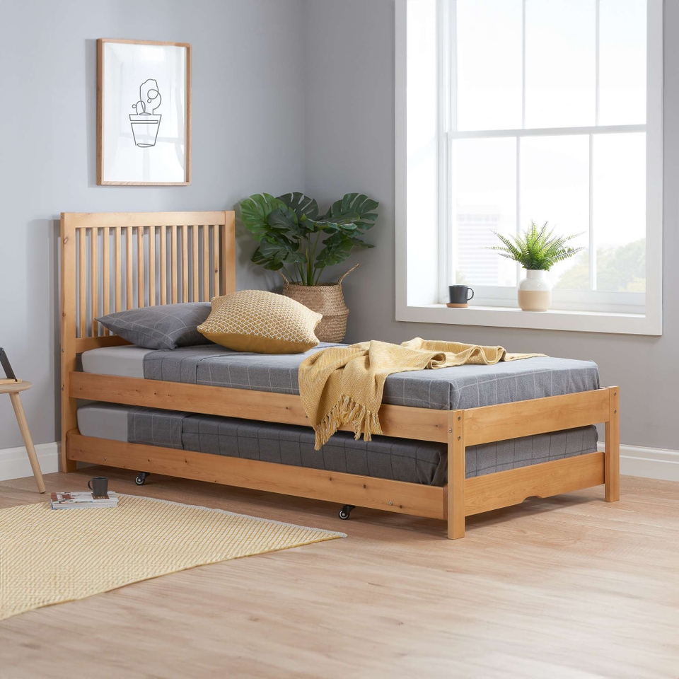 Buxton Wooden Pull Out Trundle Bed Frame - Natural