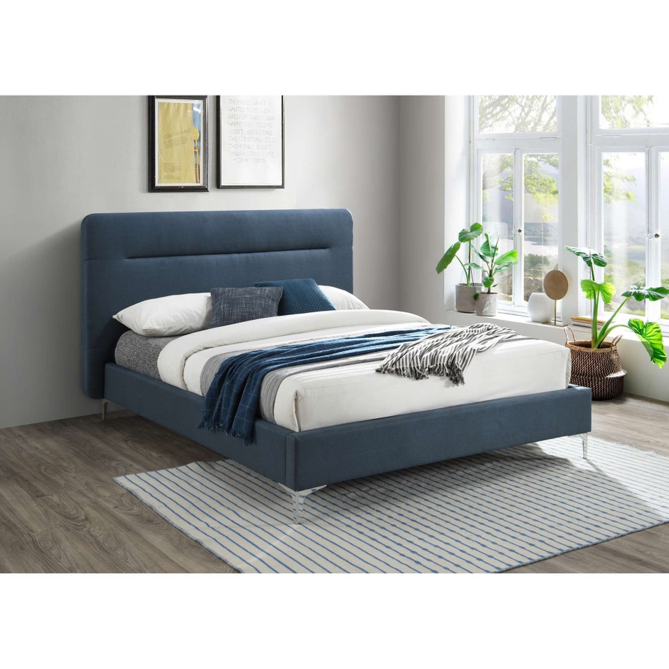 Finn Upholstered King Bed Frame - Steel Blue