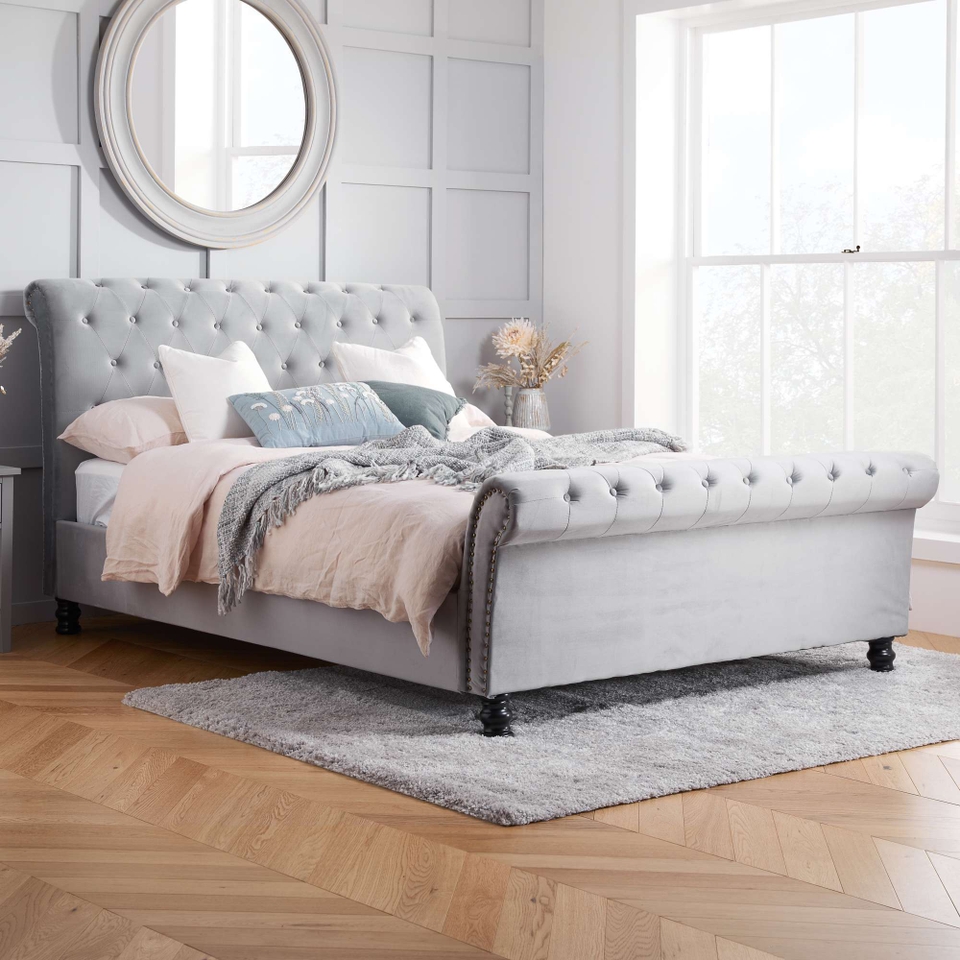 Opulence Velvet Double Sleigh Bed Frame - Grey