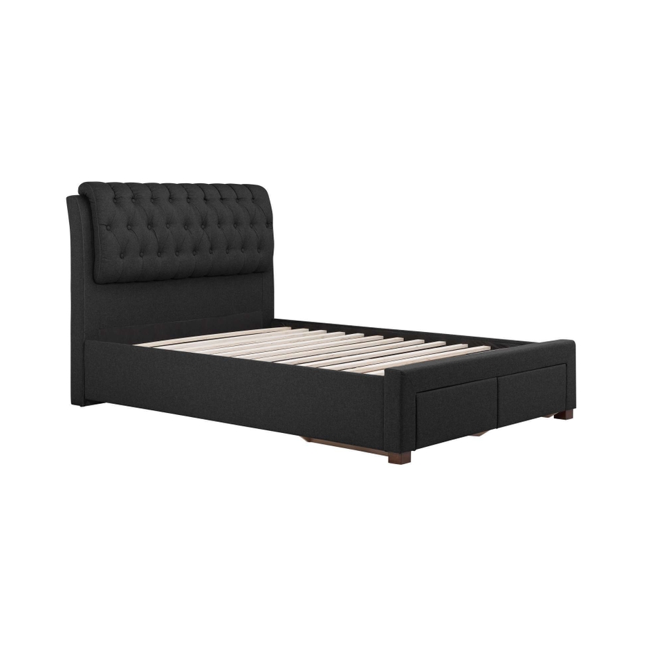 Valentino Button Headboard Storage Double Bed Frame - Charcoal