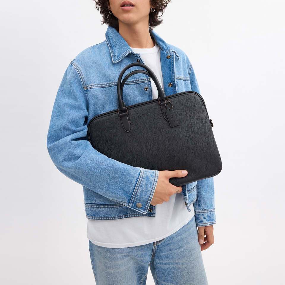 Coach Gotham Pebble-Grain Leather Slim Briefcase