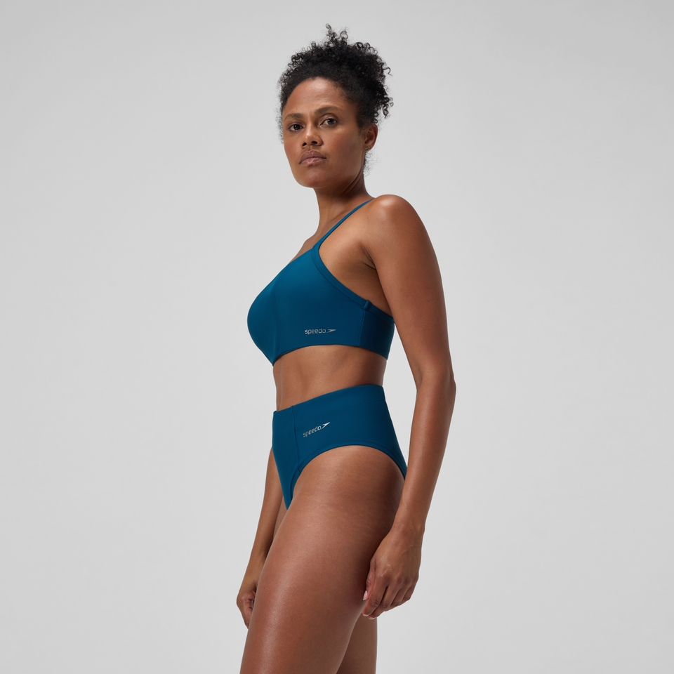 Einfarbige Bikinihose mit hohem Bund Dunkelpetrol für Damen