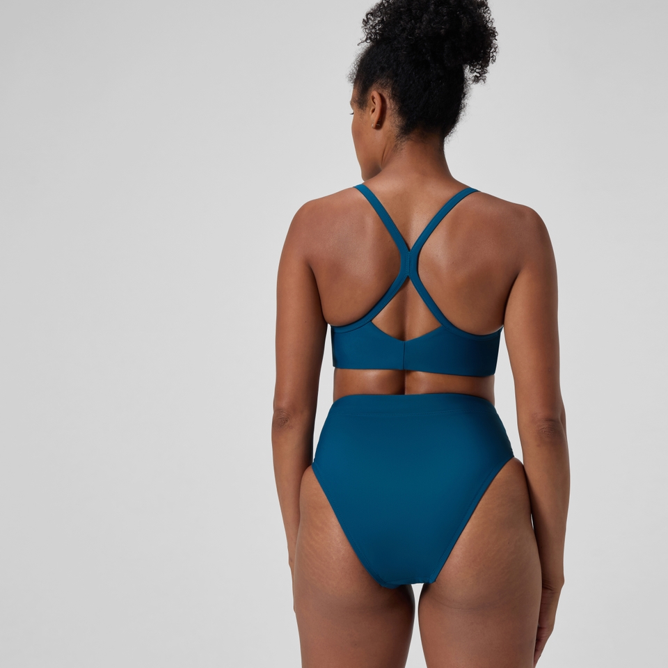 Einfarbige Bikinihose mit hohem Bund Dunkelpetrol für Damen