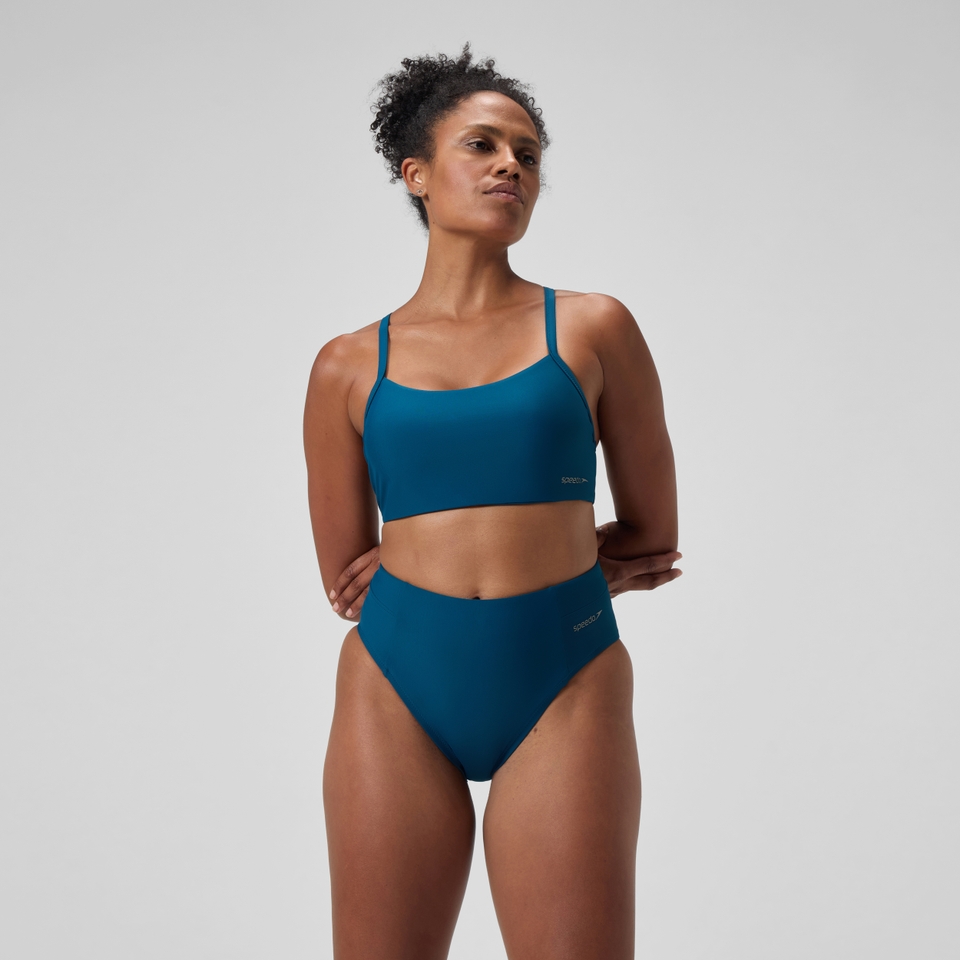 Einfarbige Bikinihose mit hohem Bund Dunkelpetrol für Damen