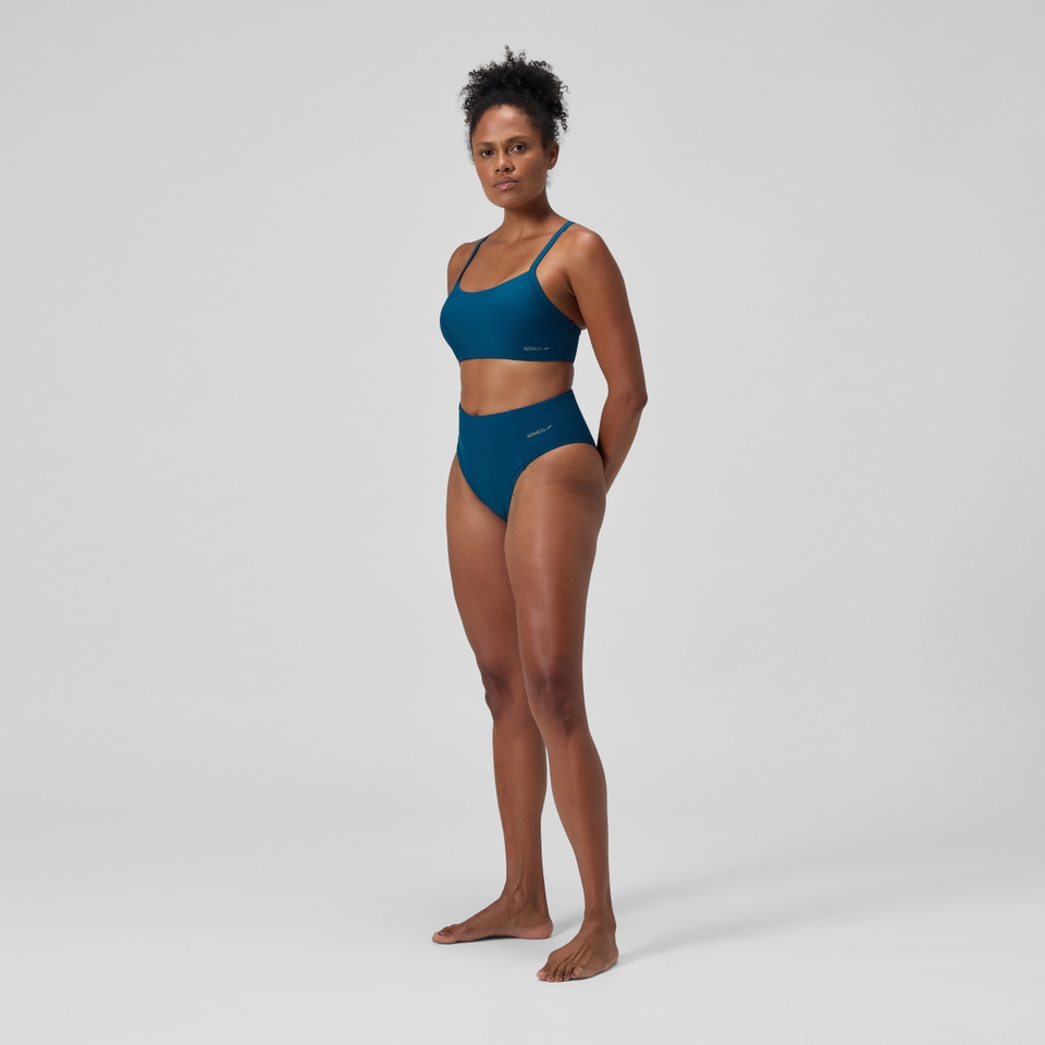 Einfarbige Bikinihose mit hohem Bund Dunkelpetrol für Damen