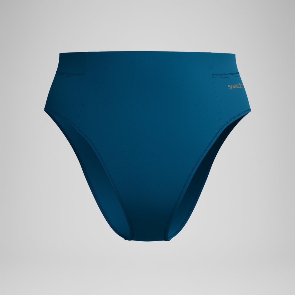 Einfarbige Bikinihose mit hohem Bund Dunkelpetrol für Damen