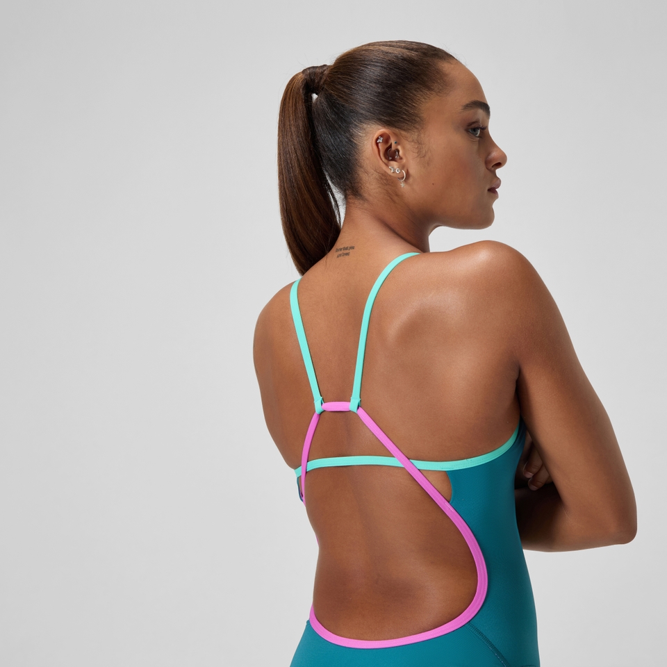 Women's Solid Tri Back One Piece Green