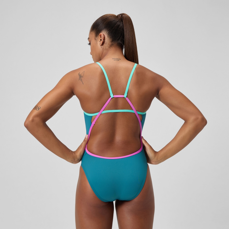 Women's Solid Tri Back One Piece Green