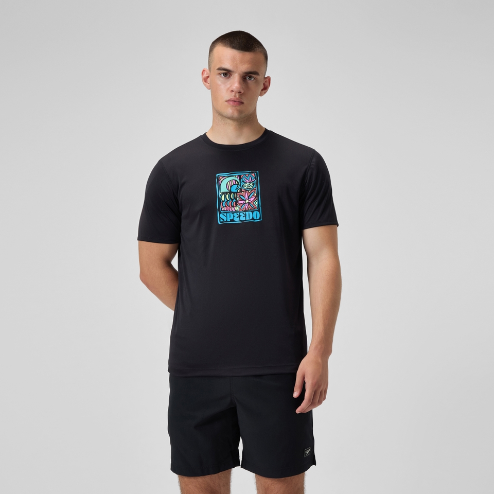 Men's Graphic Short Sleeve Rashguard Black