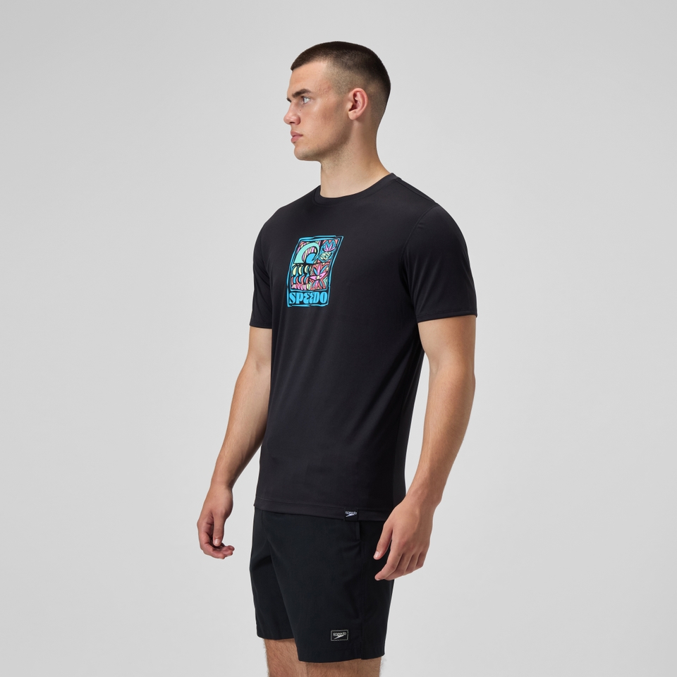 Men's Graphic Short Sleeve Rashguard Black