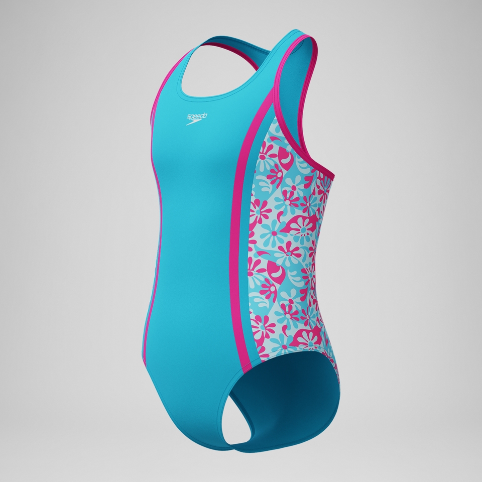 Girls Print Spliced Racerback One Piece Blue/Pink