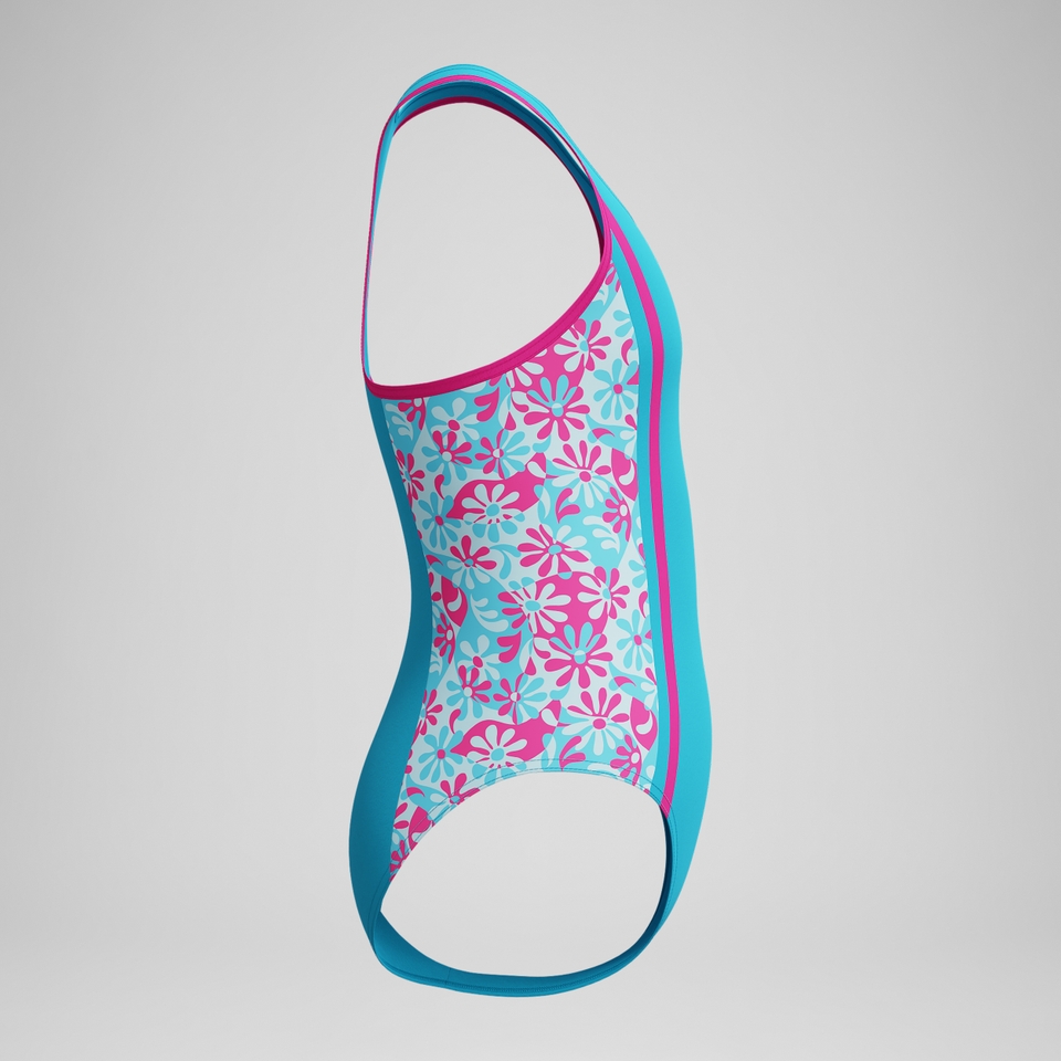 Girls Print Spliced Racerback One Piece Blue/Pink